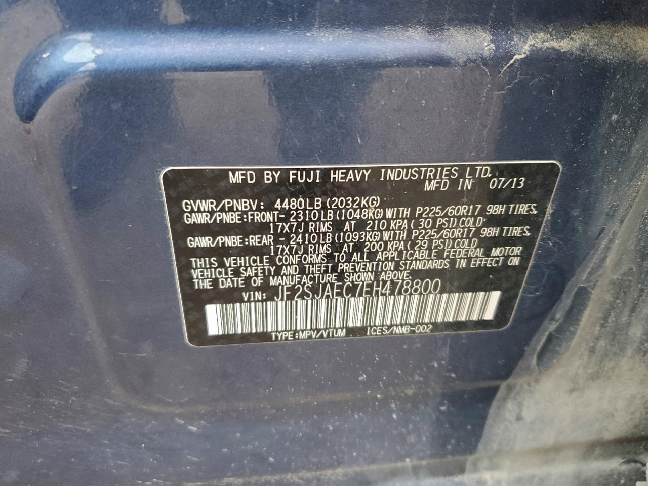 2014 Subaru Forester 2.5I Premium VIN: JF2SJAEC7EH478800 Lot: 95820745