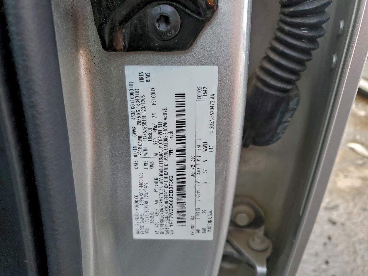 2018 Ford F250 Super Duty VIN: 1FT7W2B66JEB37362 Lot: 94364725