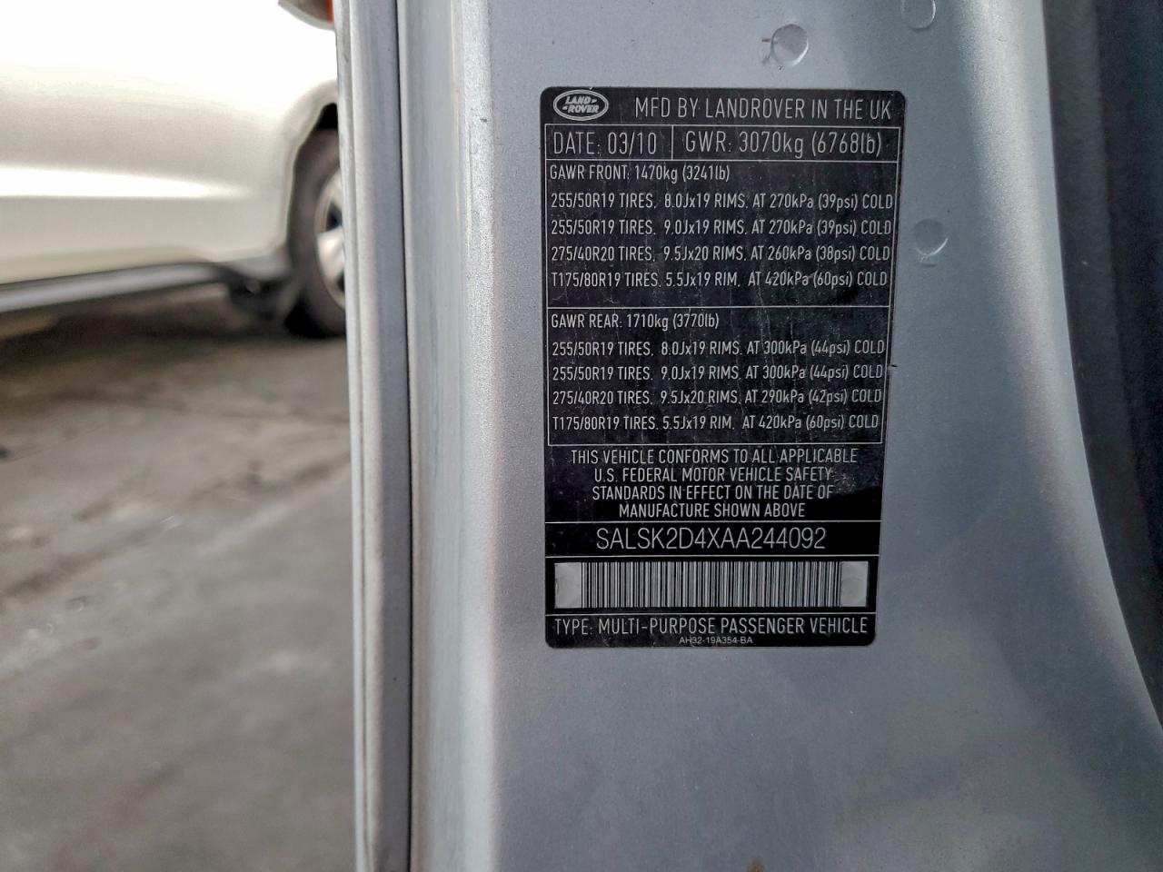 2010 Land Rover Range Rover Sport Lux VIN: SALSK2D4XAA244092 Lot: 95804825