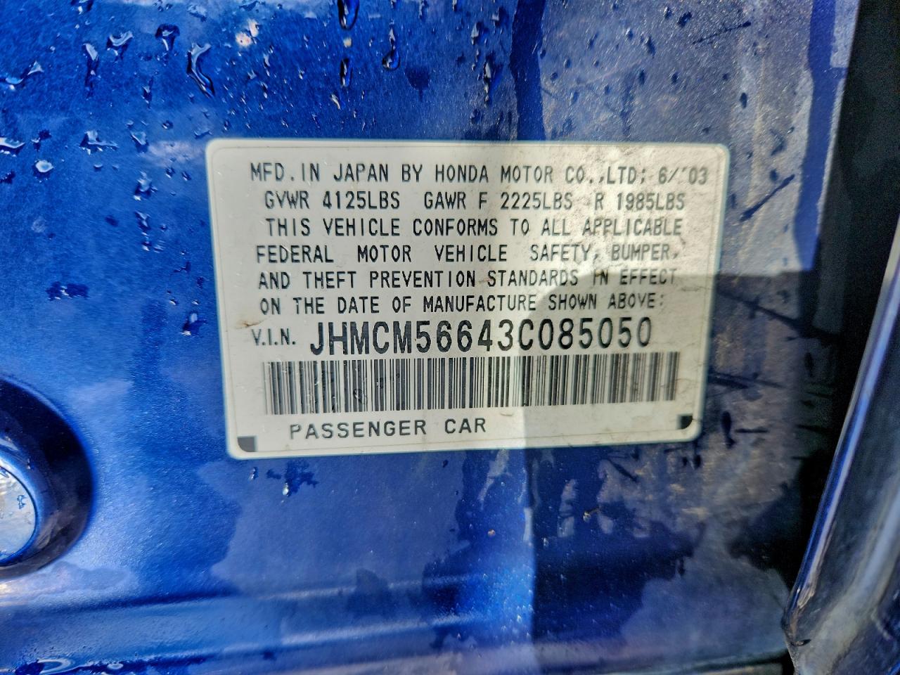 2003 Honda Accord Ex VIN: JHMCM56643C085050 Lot: 95869815