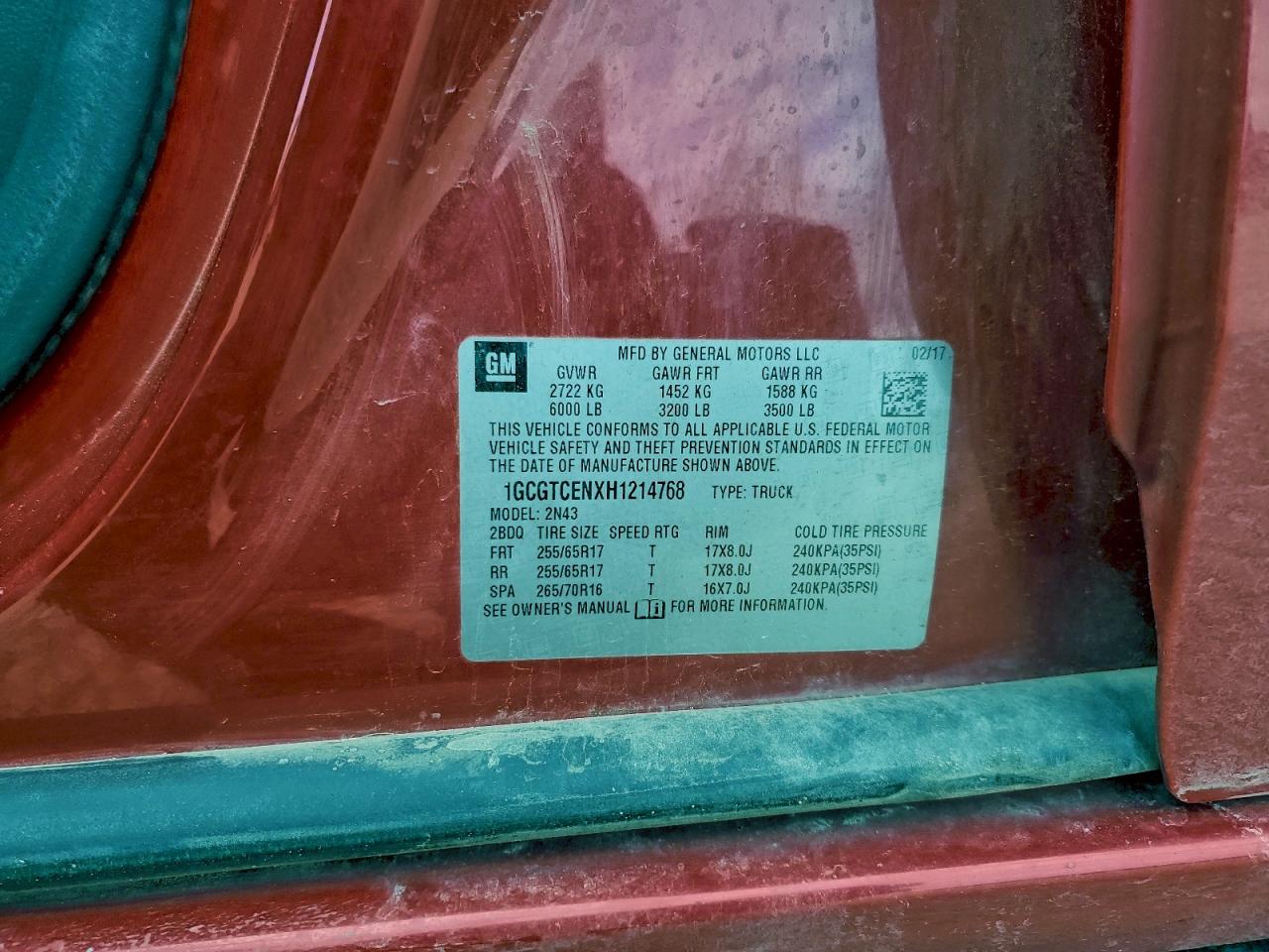 2017 Chevrolet Colorado Lt VIN: 1GCGTCENXH1214768 Lot: 95145305