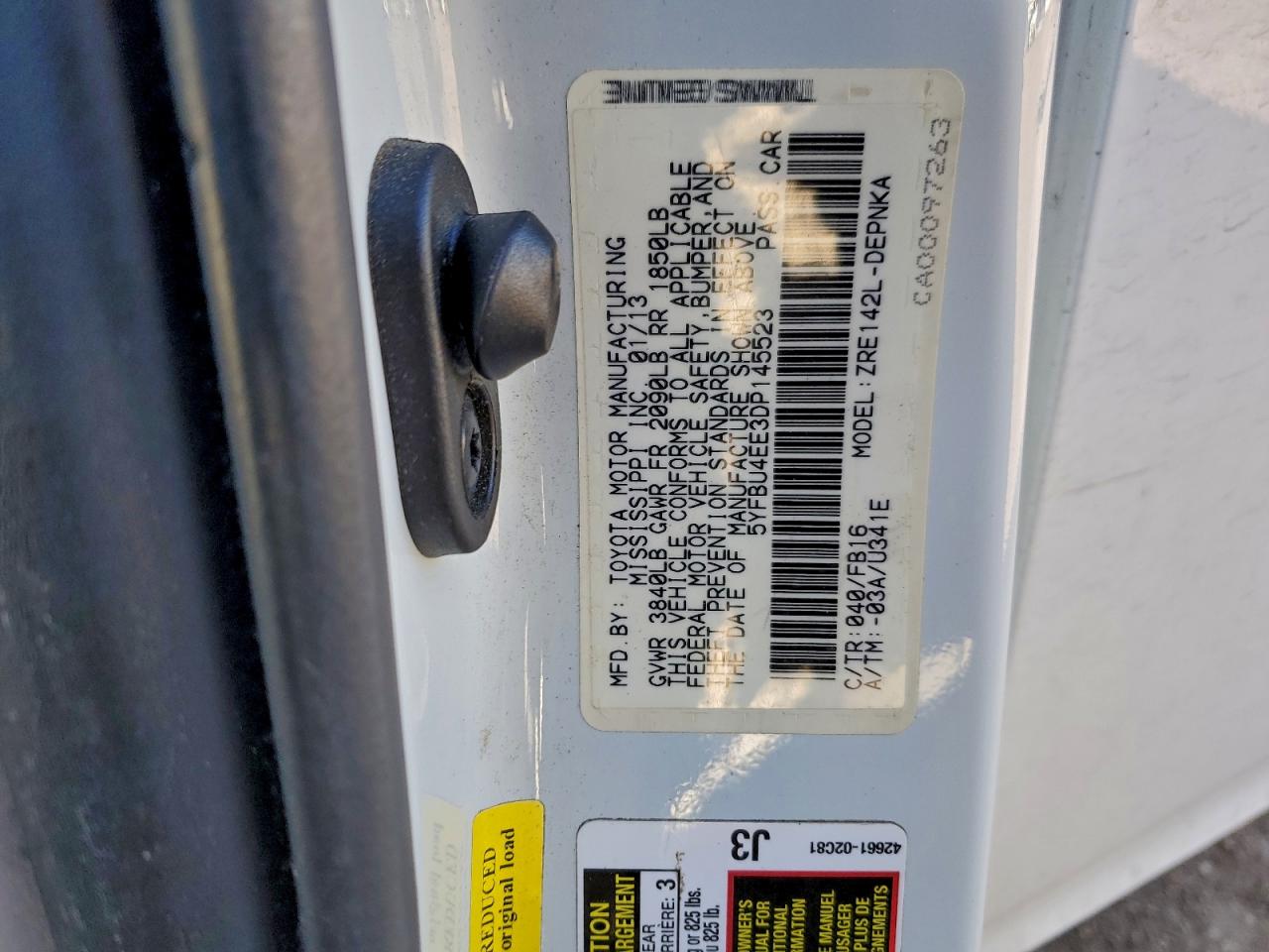 2013 Toyota Corolla Base VIN: 5YFBU4EE3DP145523 Lot: 94245405