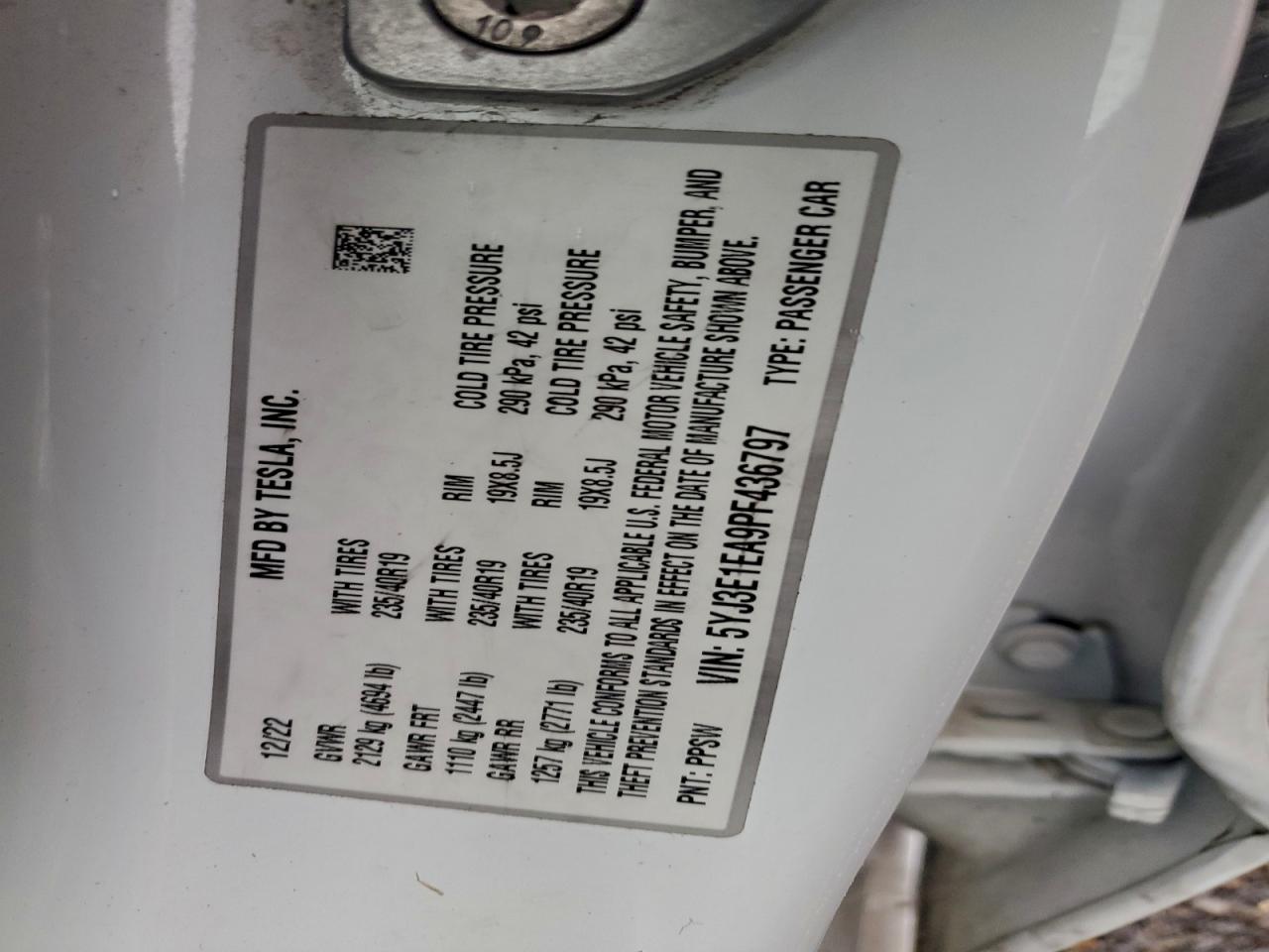 2023 Tesla Model 3 VIN: 5YJ3E1EA9PF436797 Lot: 96396605