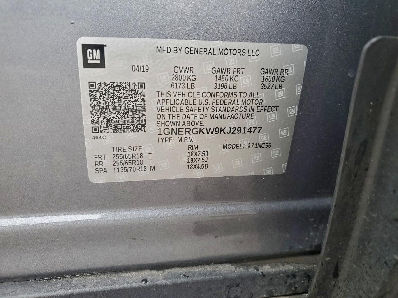 2019 Chevrolet Traverse Lt VIN: 1GNERGKW9KJ291477 Lot: 97327775