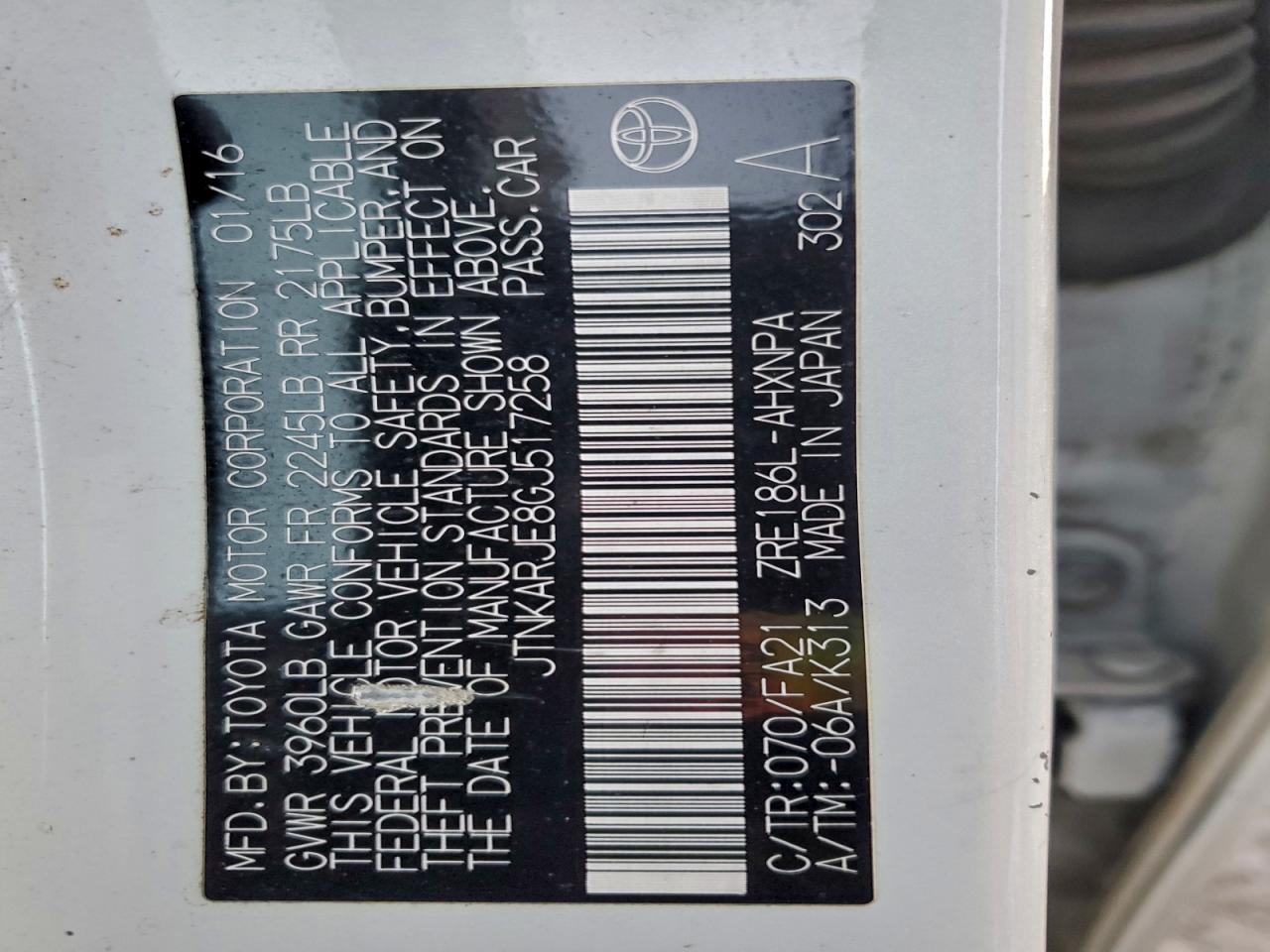 2016 Toyota Scion Im VIN: JTNKARJE8GJ517258 Lot: 94811365