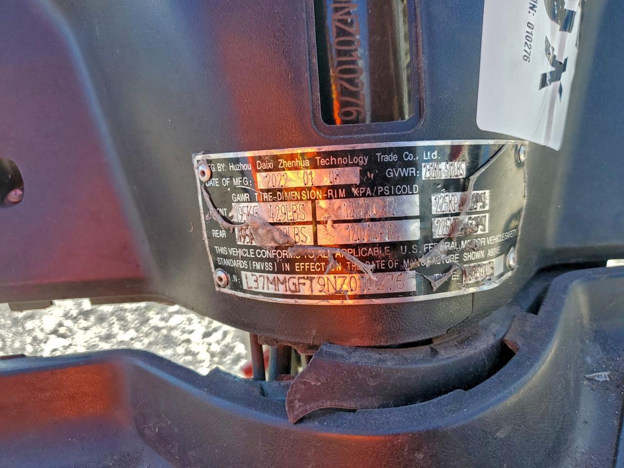 2022 Other Motorcycles Scooter VIN: L37MMGFT9NZ010276 Lot: 93951645