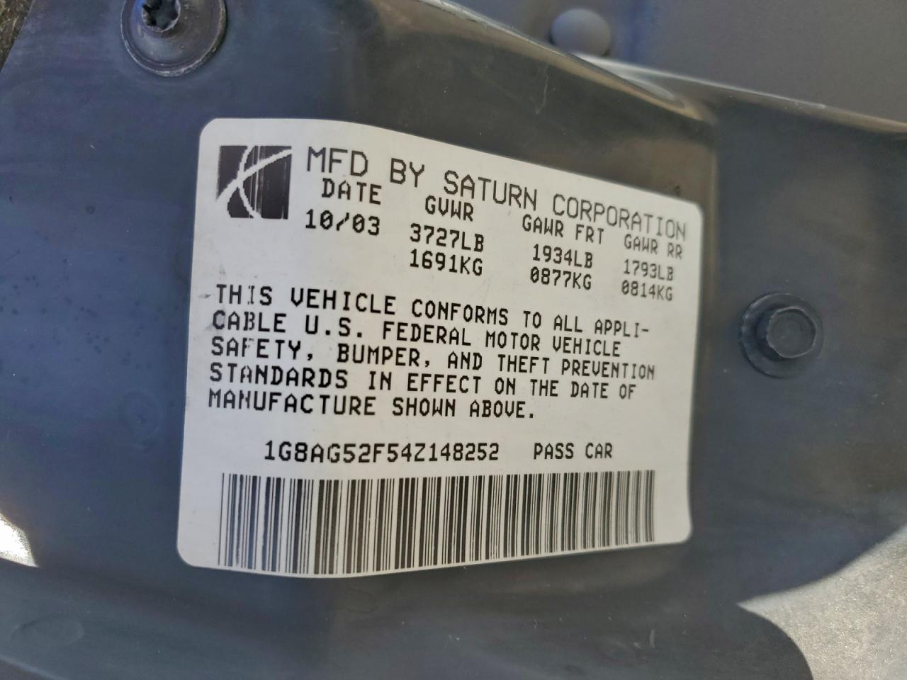 2004 Saturn Ion Level 1 VIN: 1G8AG52F54Z148252 Lot: 94359585