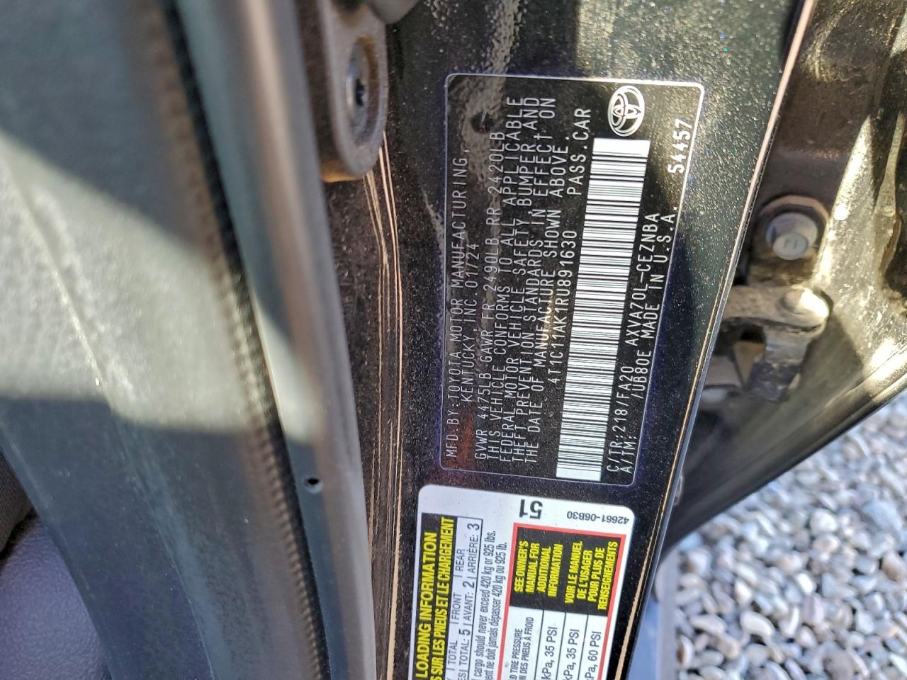 2024 Toyota Camry Le VIN: 4T1C11AK1RU891630 Lot: 94257575