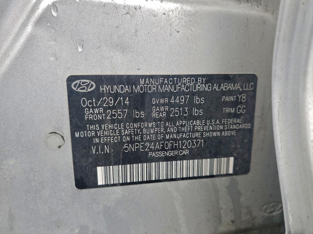 2015 Hyundai Sonata Se VIN: 5NPE24AF0FH120371 Lot: 96606295