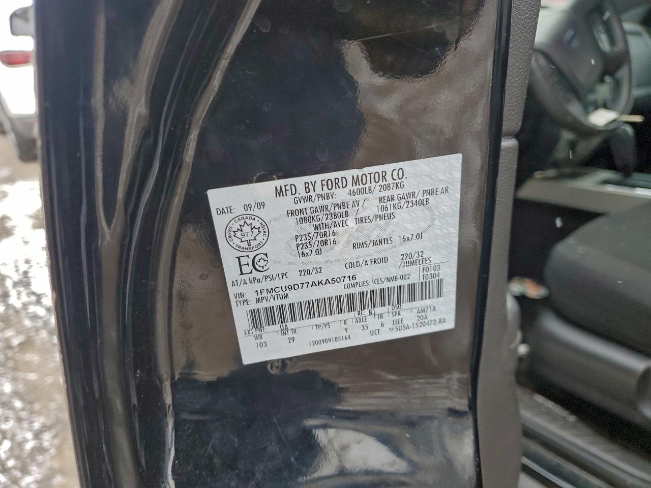 2010 Ford Escape Xlt VIN: 1FMCU9D77AKA50716 Lot: 96204805