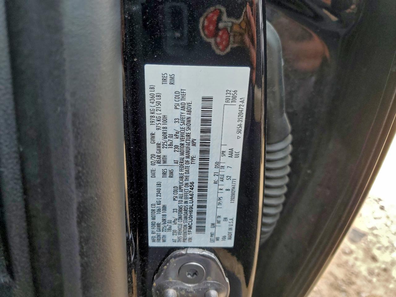 2020 Ford Escape Sel VIN: 1FMCU0H69LUA67456 Lot: 95746965