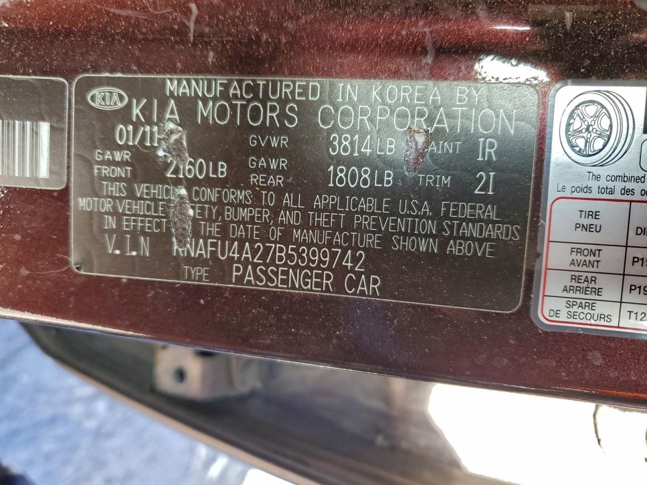 2011 Kia Forte Ex VIN: KNAFU4A27B5399742 Lot: 95564745