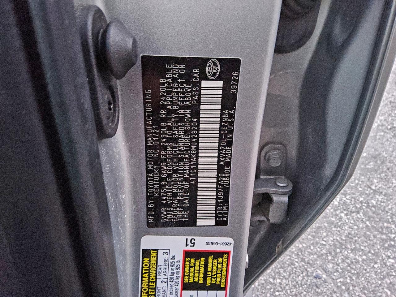 2021 Toyota Camry Le VIN: 4T1C11AK8MU429204 Lot: 95509245