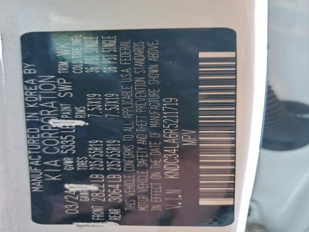 2024 Kia Ev6 Light VIN: KNDC34LA6R5211719 Lot: 96067215