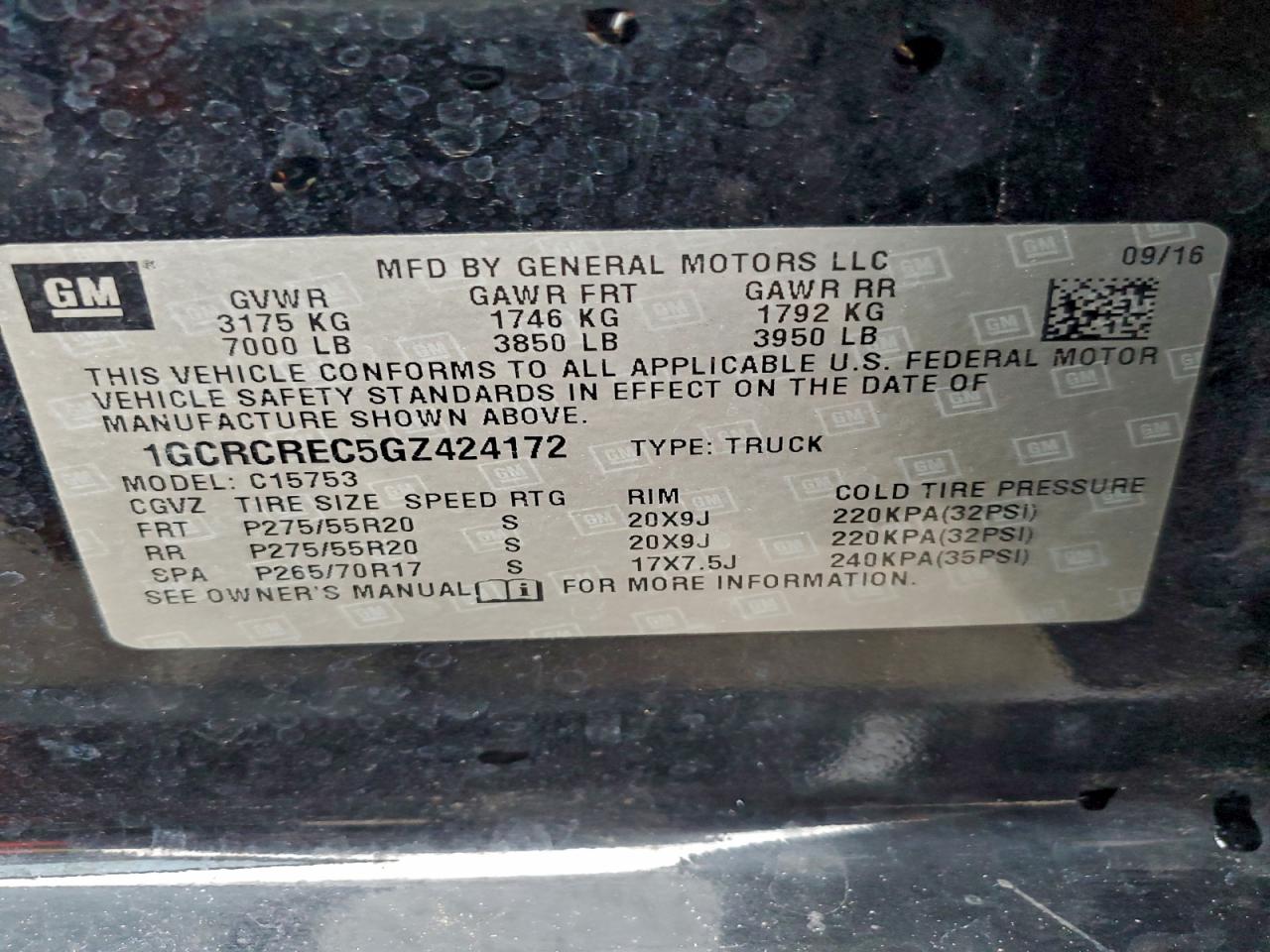 2016 Chevrolet Silverado C1500 Lt VIN: 1GCRCREC5GZ424172 Lot: 95992195
