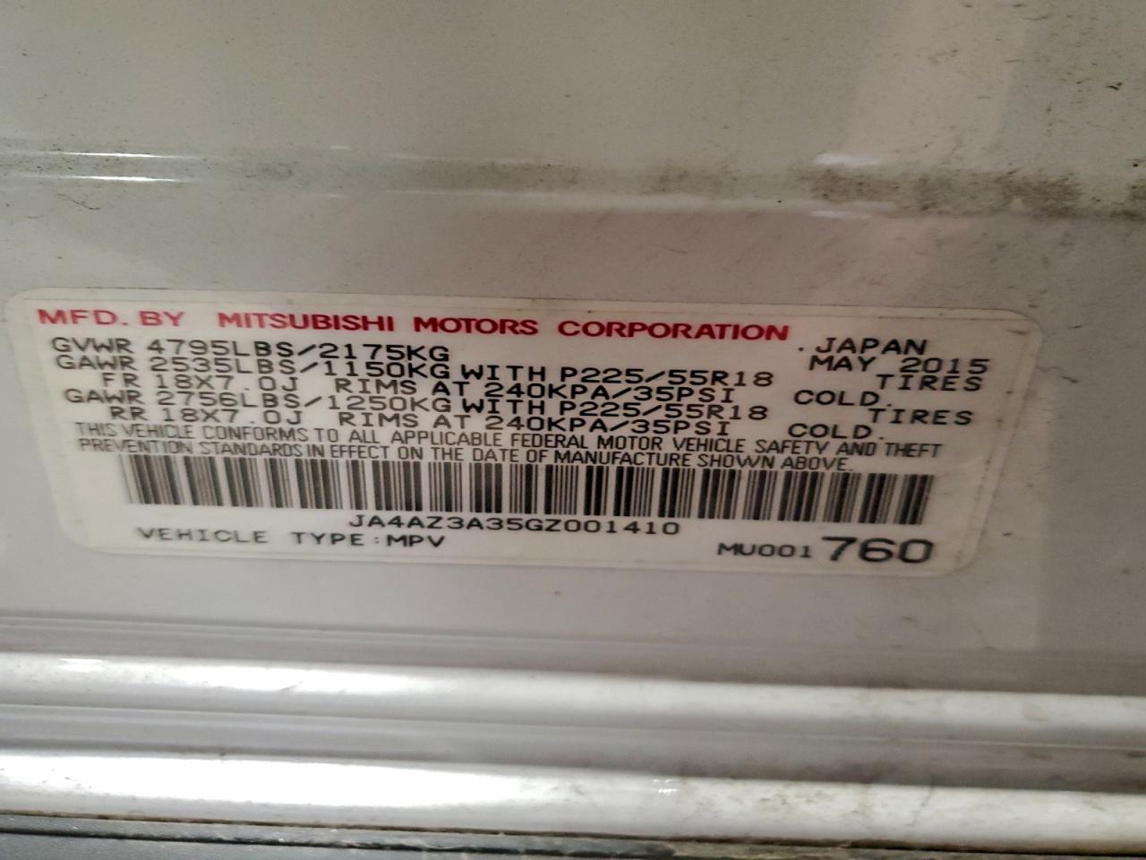 2016 Mitsubishi Outlander Se VIN: JA4AZ3A35GZ001410 Lot: 96051915