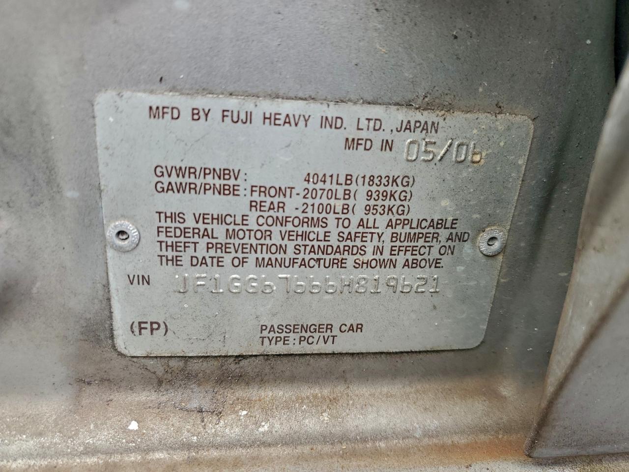 2006 Subaru Impreza 2.5I Sports Wagon VIN: JF1GG67666H819621 Lot: 95294665