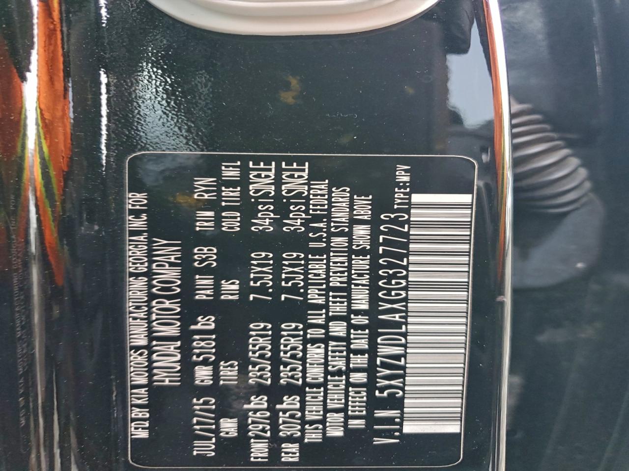 2016 Hyundai Santa Fe Sport VIN: 5XYZWDLAXGG327723 Lot: 93778055