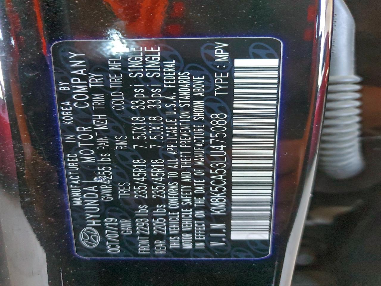 2020 Hyundai Kona Ultimate VIN: KM8K5CA53LU475088 Lot: 94333825