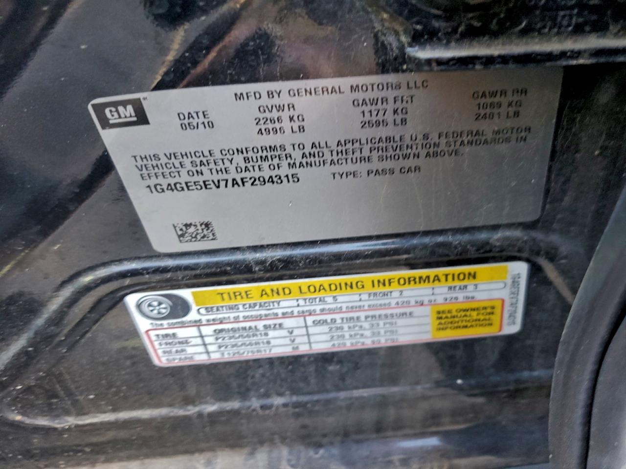 2010 Buick Lacrosse Cxs VIN: 1G4GE5EV7AF294315 Lot: 95569395