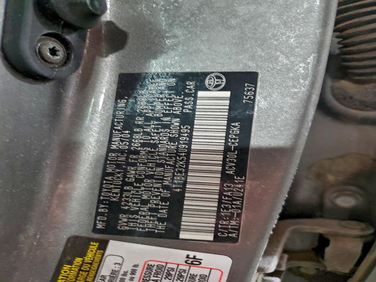 2004 Toyota Camry Le VIN: 4T1BE32K54U919495 Lot: 95271035