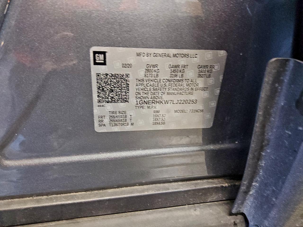 2020 Chevrolet Traverse Lt VIN: 1GNERHKW7LJ220253 Lot: 94665725