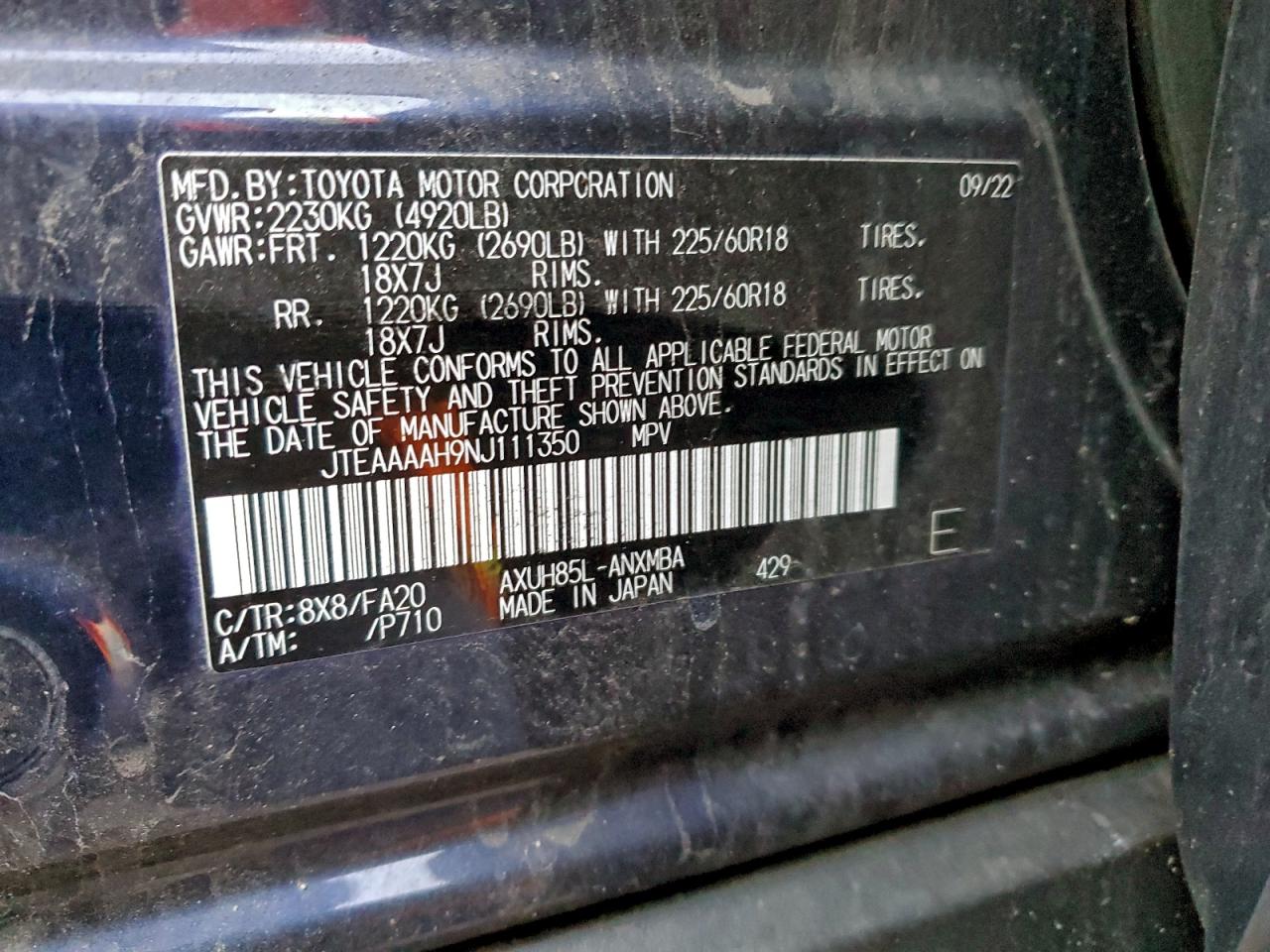 2022 Toyota Venza Le VIN: JTEAAAAH9NJ111350 Lot: 94453955