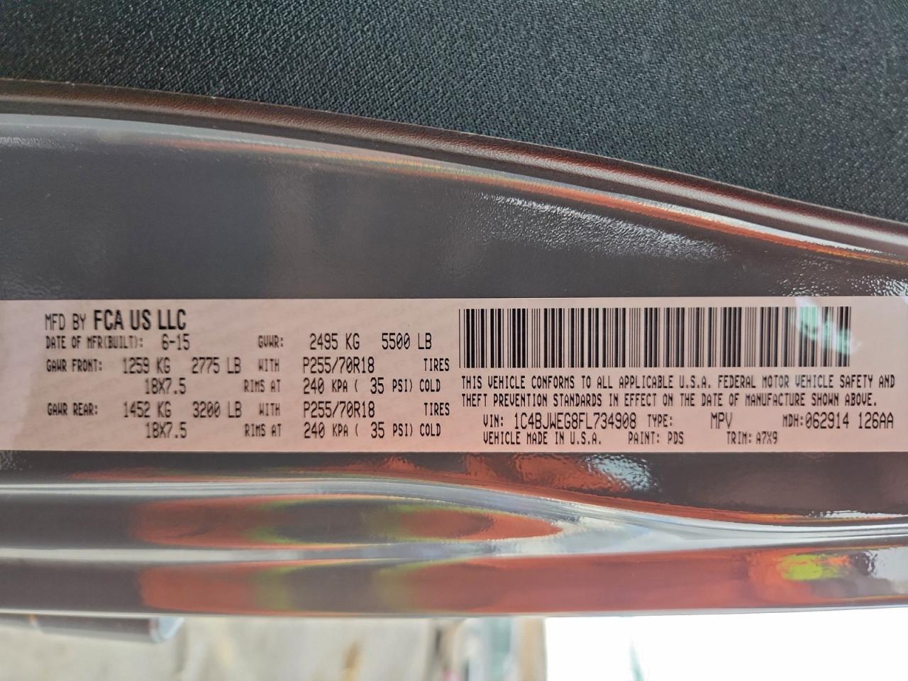 2015 Jeep Wrangler Unlimited Sahara VIN: 1C4BJWEG8FL734908 Lot: 95927695