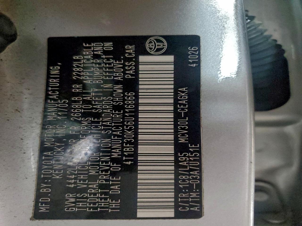 2006 Toyota Camry Le VIN: 4T1BF30K56U116866 Lot: 96061265