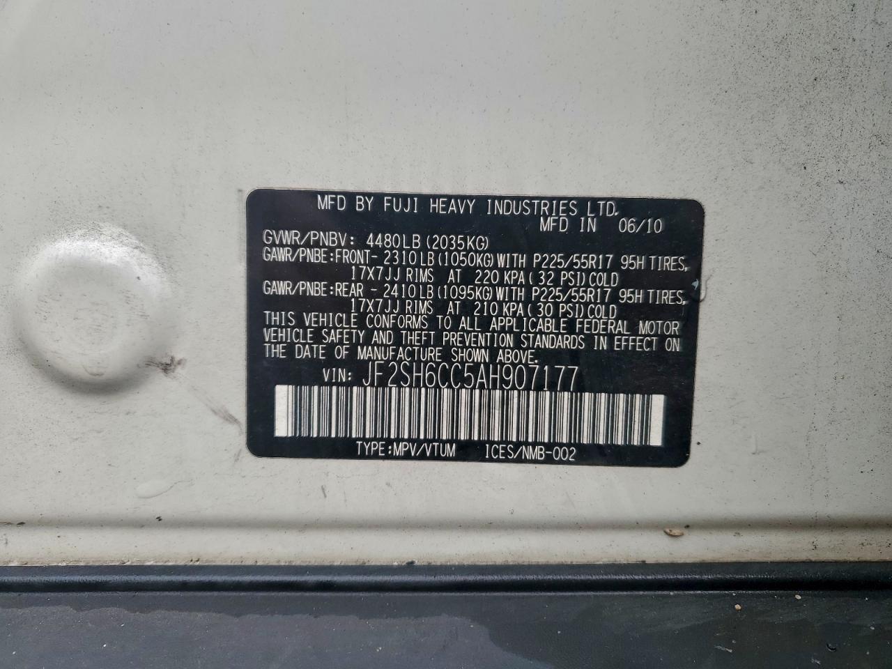 2010 Subaru Forester 2.5X Premium VIN: JF2SH6CC5AH907177 Lot: 94678205