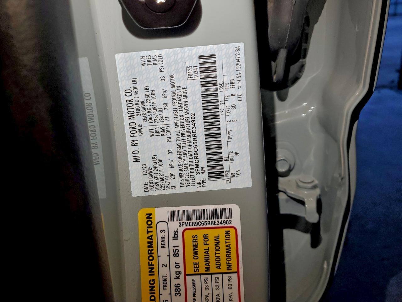 2024 Ford Bronco Sport Outer Banks VIN: 3FMCR9C65RRE34902 Lot: 94427225