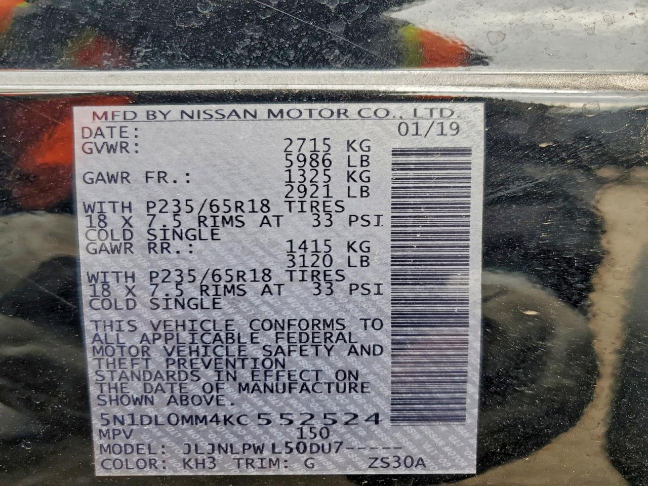 2019 Infiniti Qx60 Luxe VIN: 5N1DL0MM4KC552524 Lot: 95900035