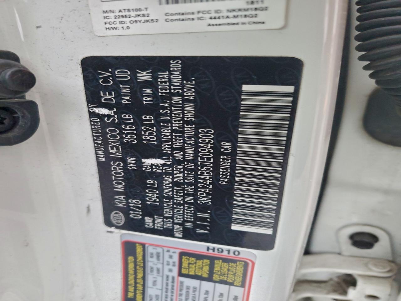 2018 Kia Rio Lx VIN: 3KPA24AB6JE094903 Lot: 95871885