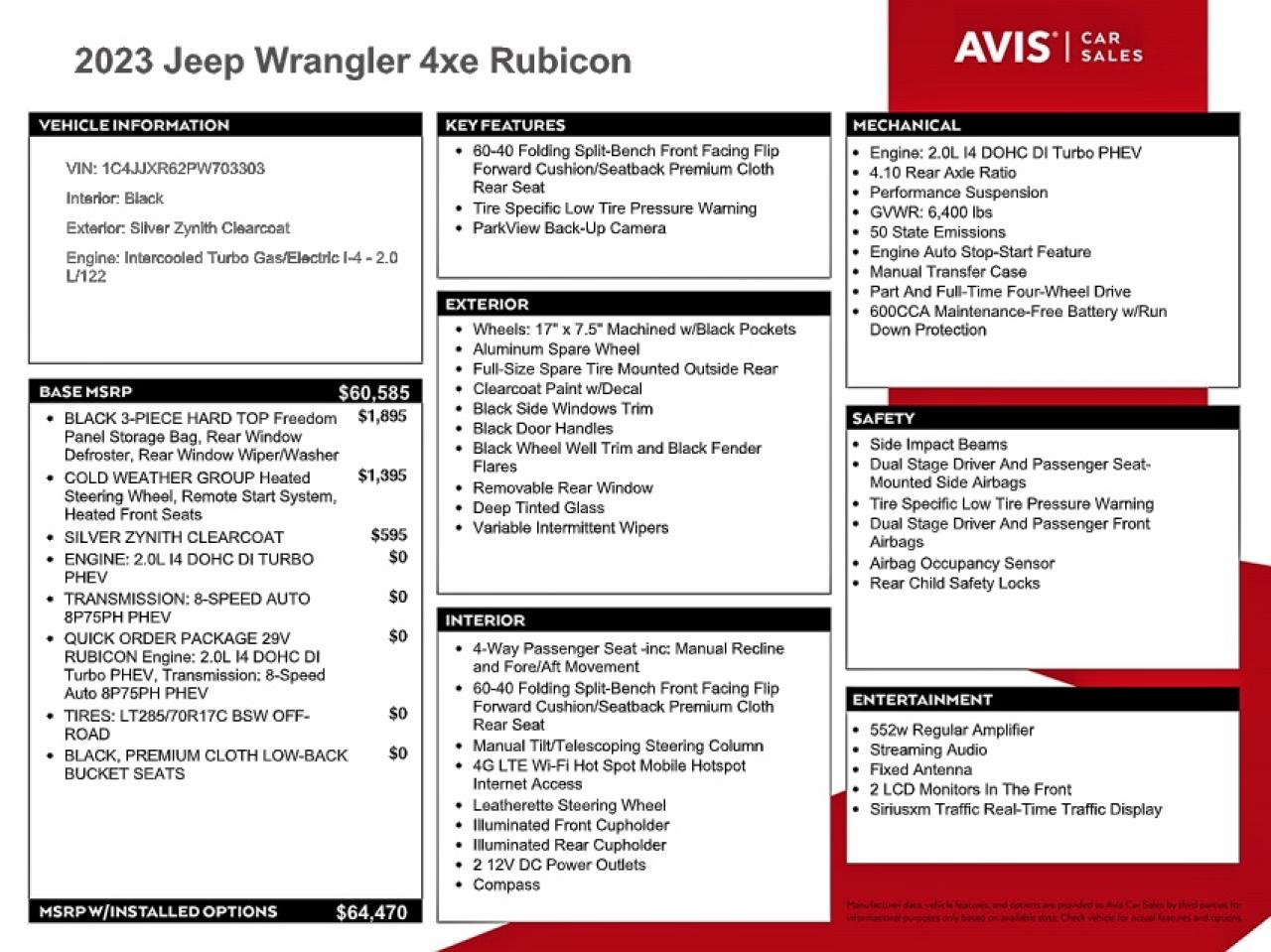 2023 Jeep Wrangler Rubicon 4Xe VIN: 1C4JJXR62PW703303 Lot: 94717535