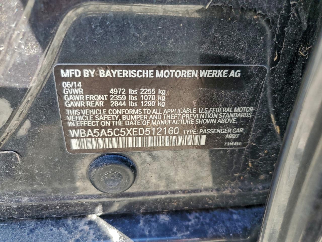 2014 BMW 528 I VIN: WBA5A5C5XED512160 Lot: 96580485