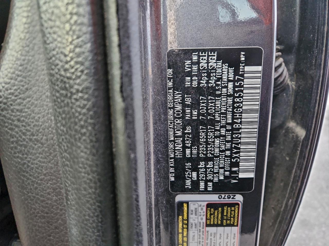 2017 Hyundai Santa Fe Sport VIN: 5XYZU3LB4HG385157 Lot: 95257105