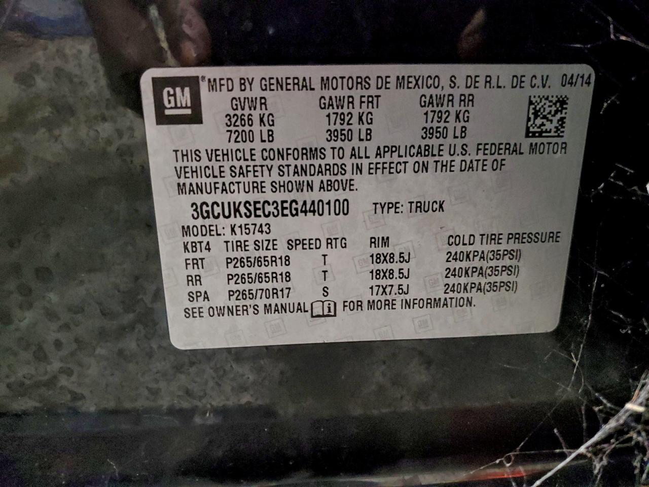 2014 Chevrolet Silverado K1500 Ltz VIN: 3GCUKSEC3EG440100 Lot: 93560765