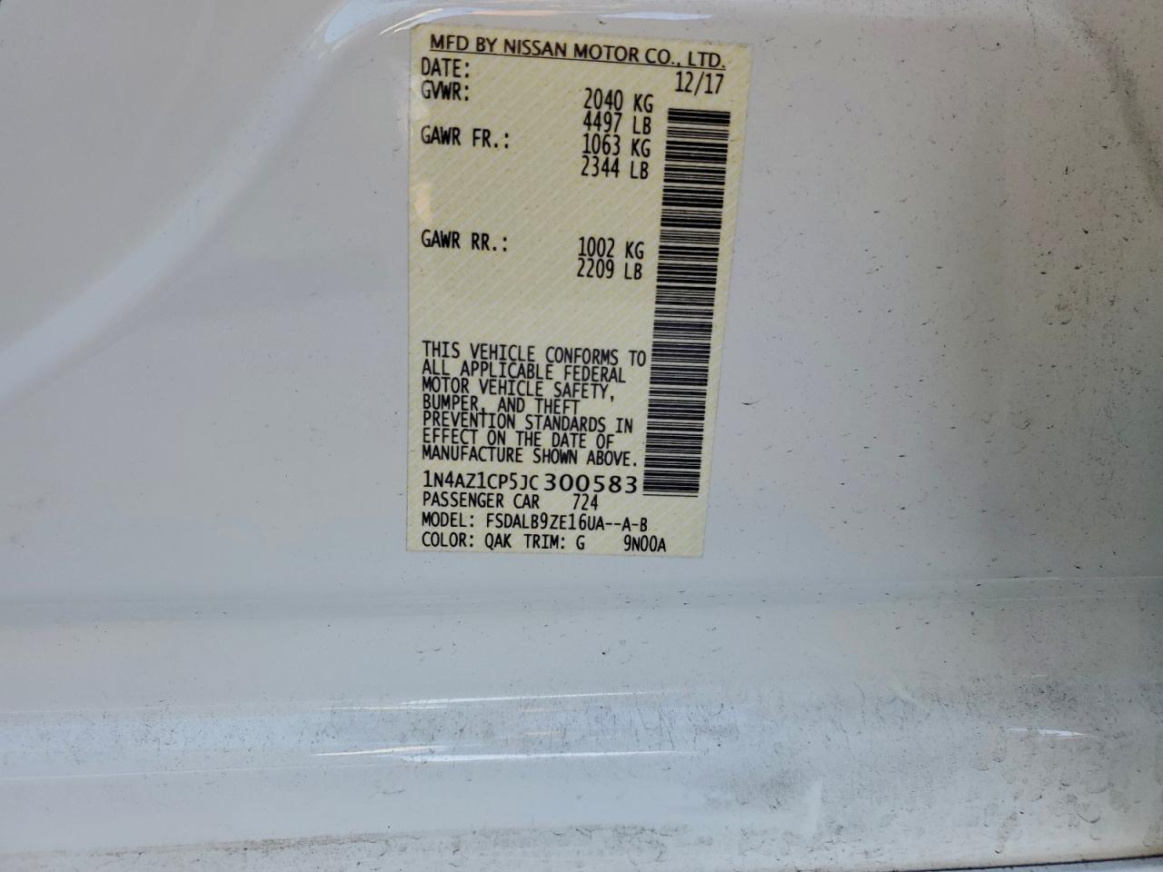 2018 Nissan Leaf S VIN: 1N4AZ1CP5JC300583 Lot: 94163415