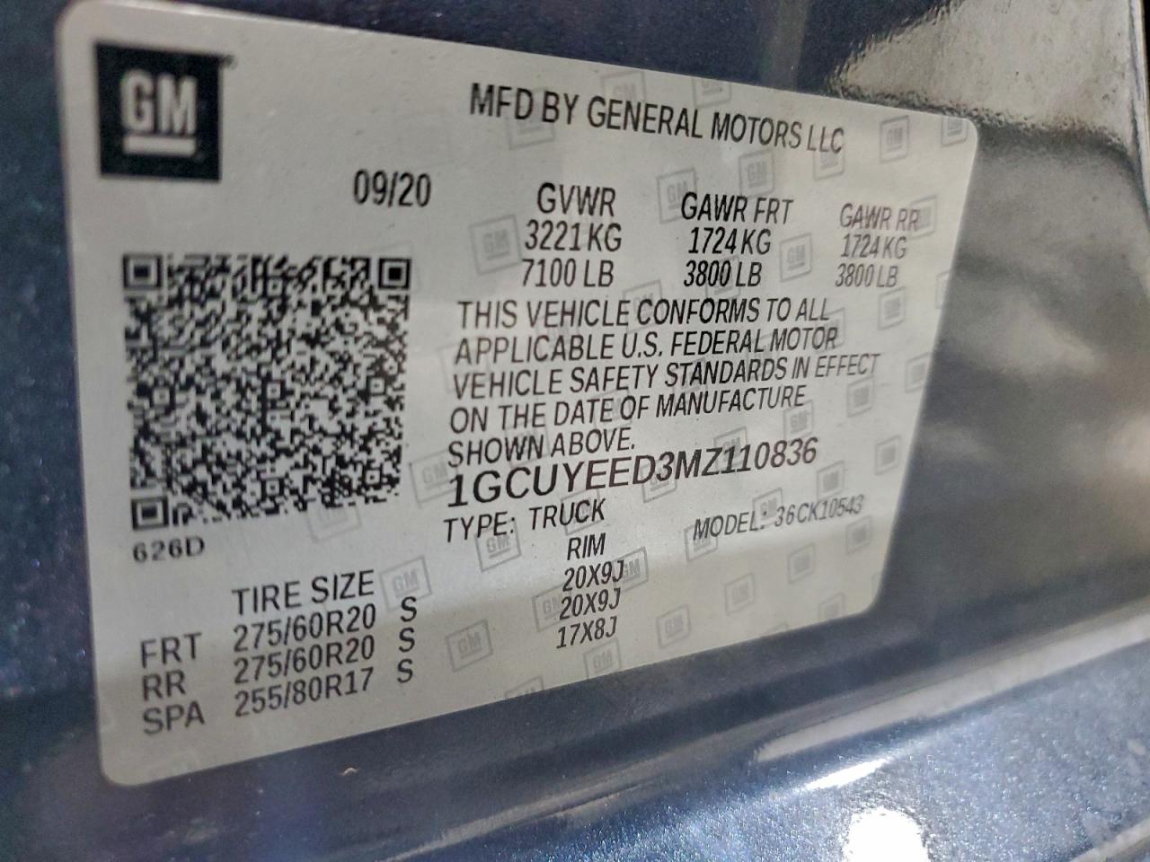 2021 Chevrolet Silverado K1500 Rst VIN: 1GCUYEED3MZ110836 Lot: 94254735