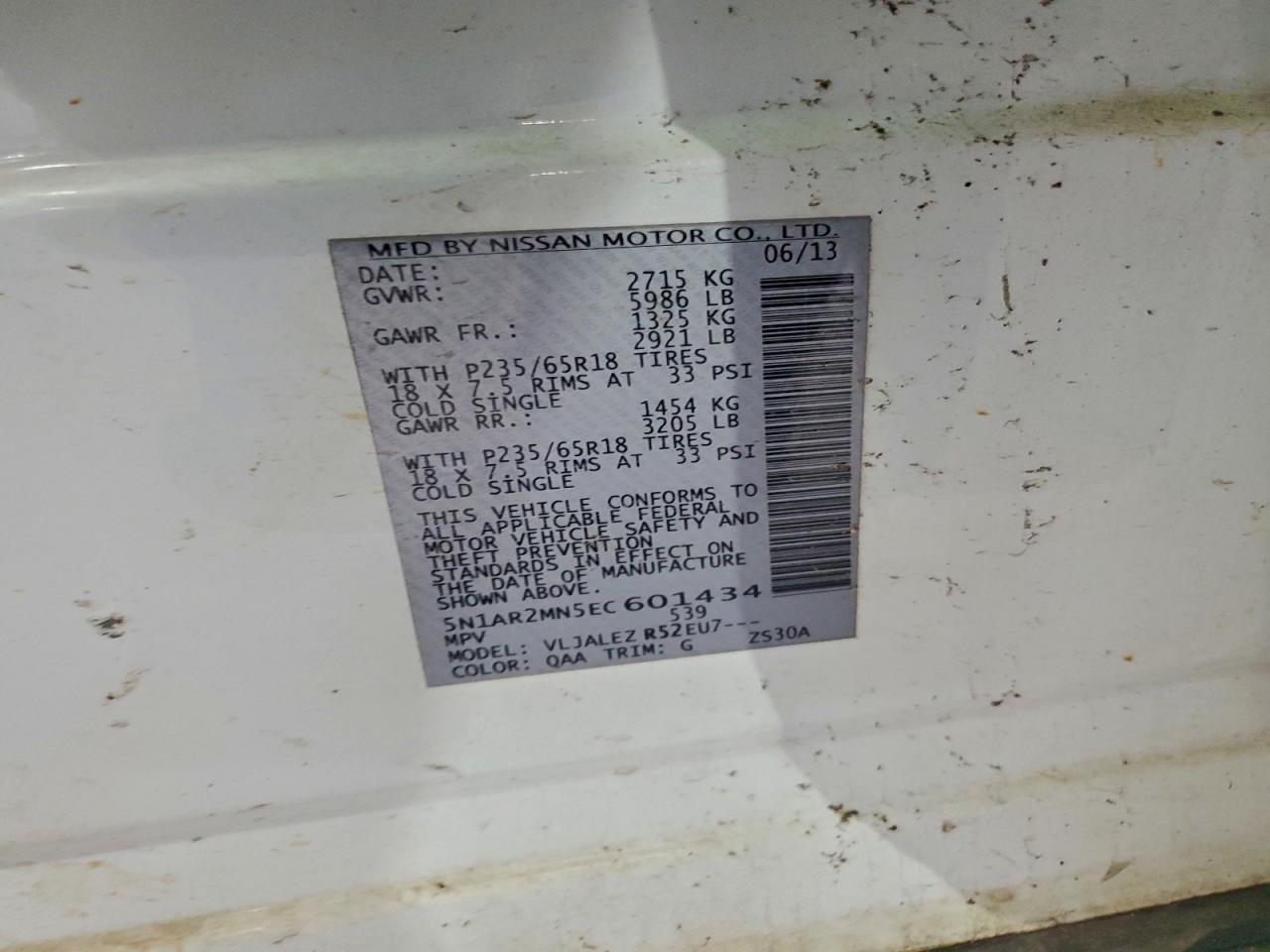 2014 Nissan Pathfinder S VIN: 5N1AR2MN5EC601434 Lot: 95165235