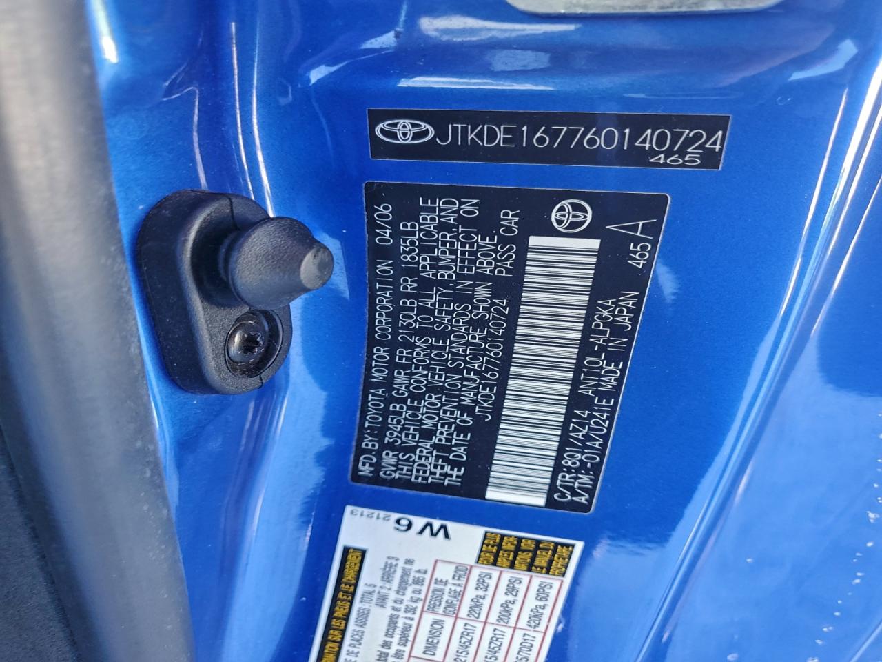 2006 Toyota Scion Tc VIN: JTKDE167760140724 Lot: 95428655