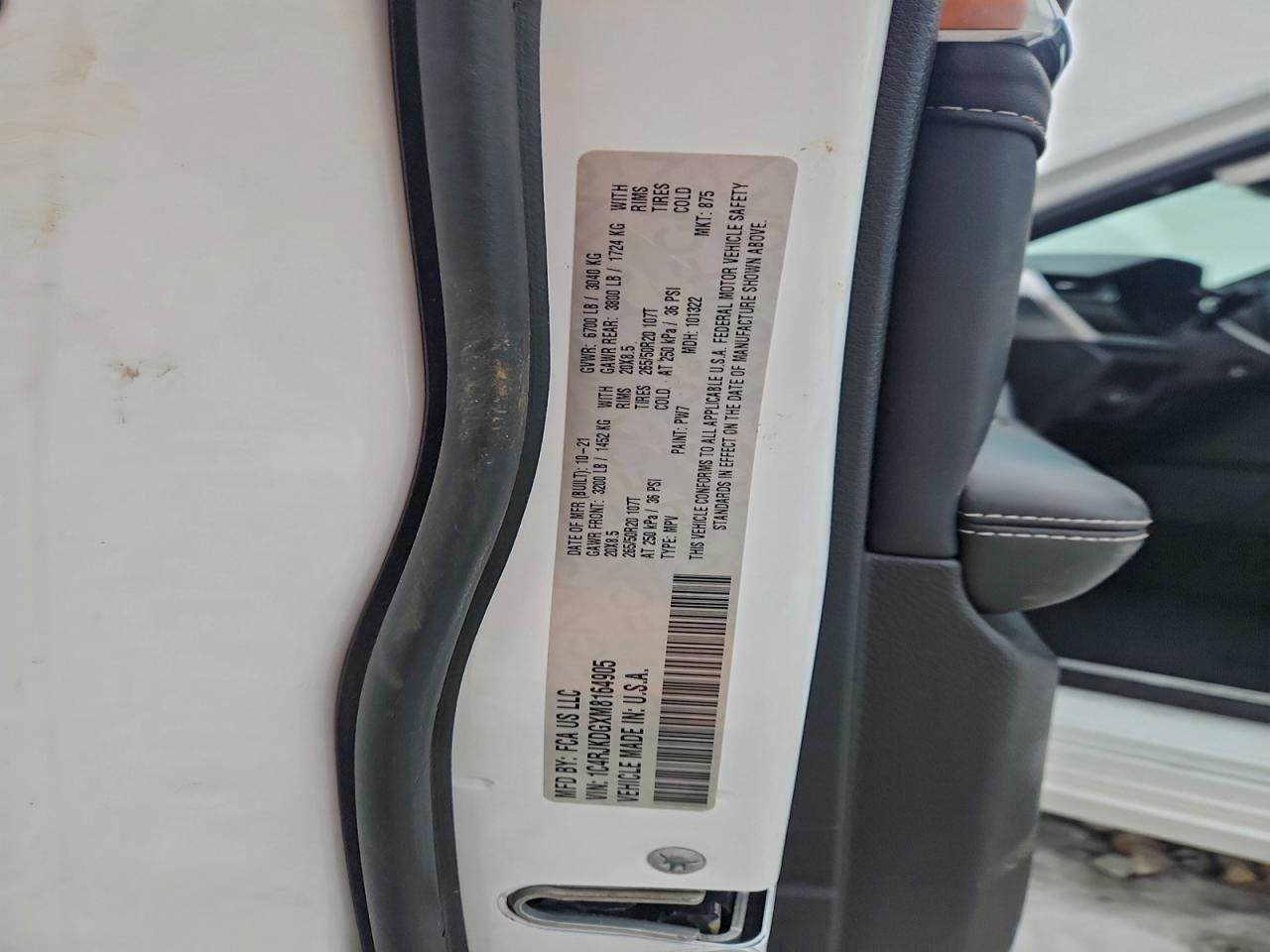 2021 Jeep Grand Cherokee L Overland VIN: 1C4RJKDGXM8164905 Lot: 97081025