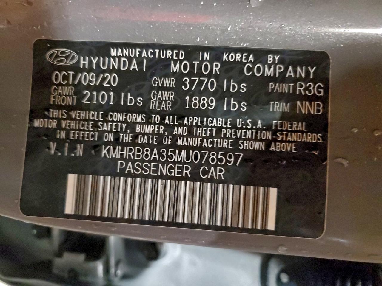 2021 Hyundai Venue Se VIN: KMHRB8A35MU078597 Lot: 96837915