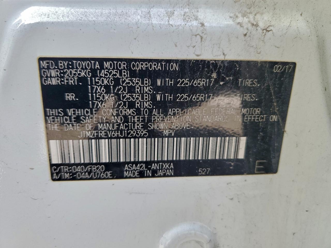 2017 Toyota Rav4 Le VIN: JTMZFREV6HJ129395 Lot: 97035865