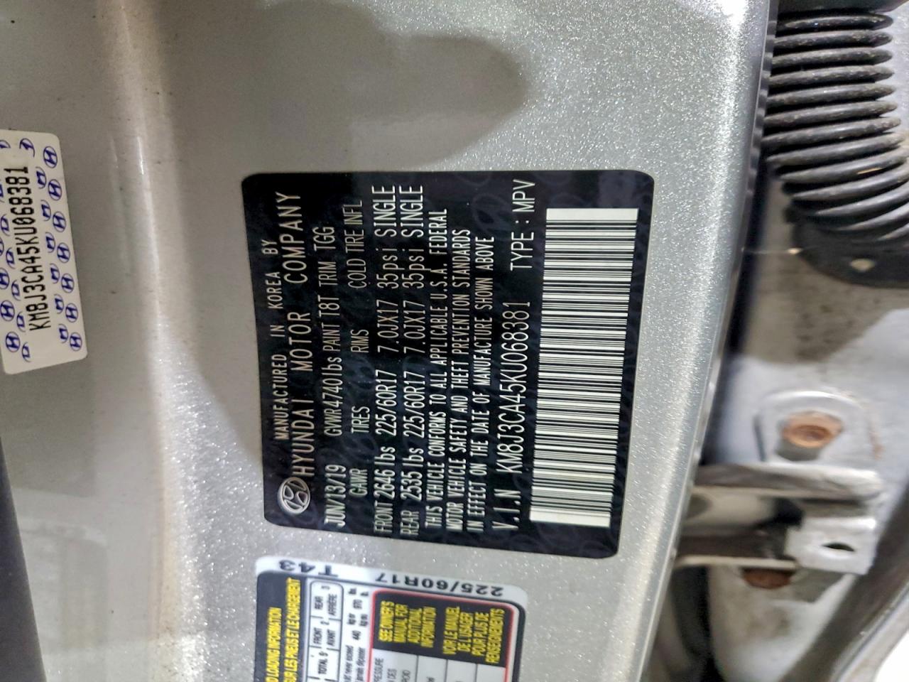 2019 Hyundai Tucson Limited VIN: KM8J3CA45KU068381 Lot: 94724155