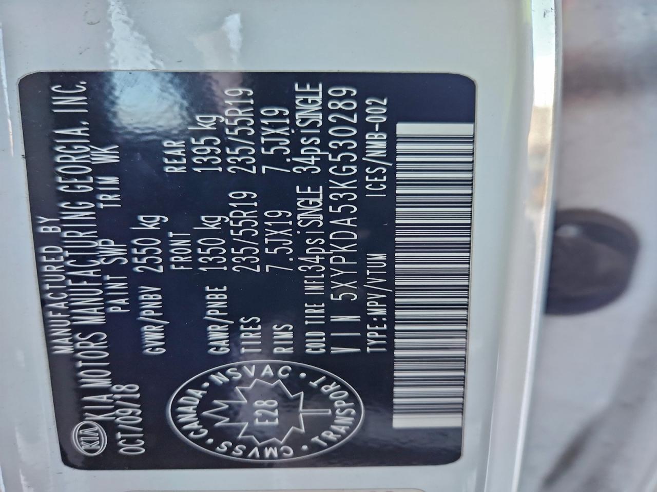 2019 Kia Sorento Sx VIN: 5XYPKDA53KG530289 Lot: 95252945