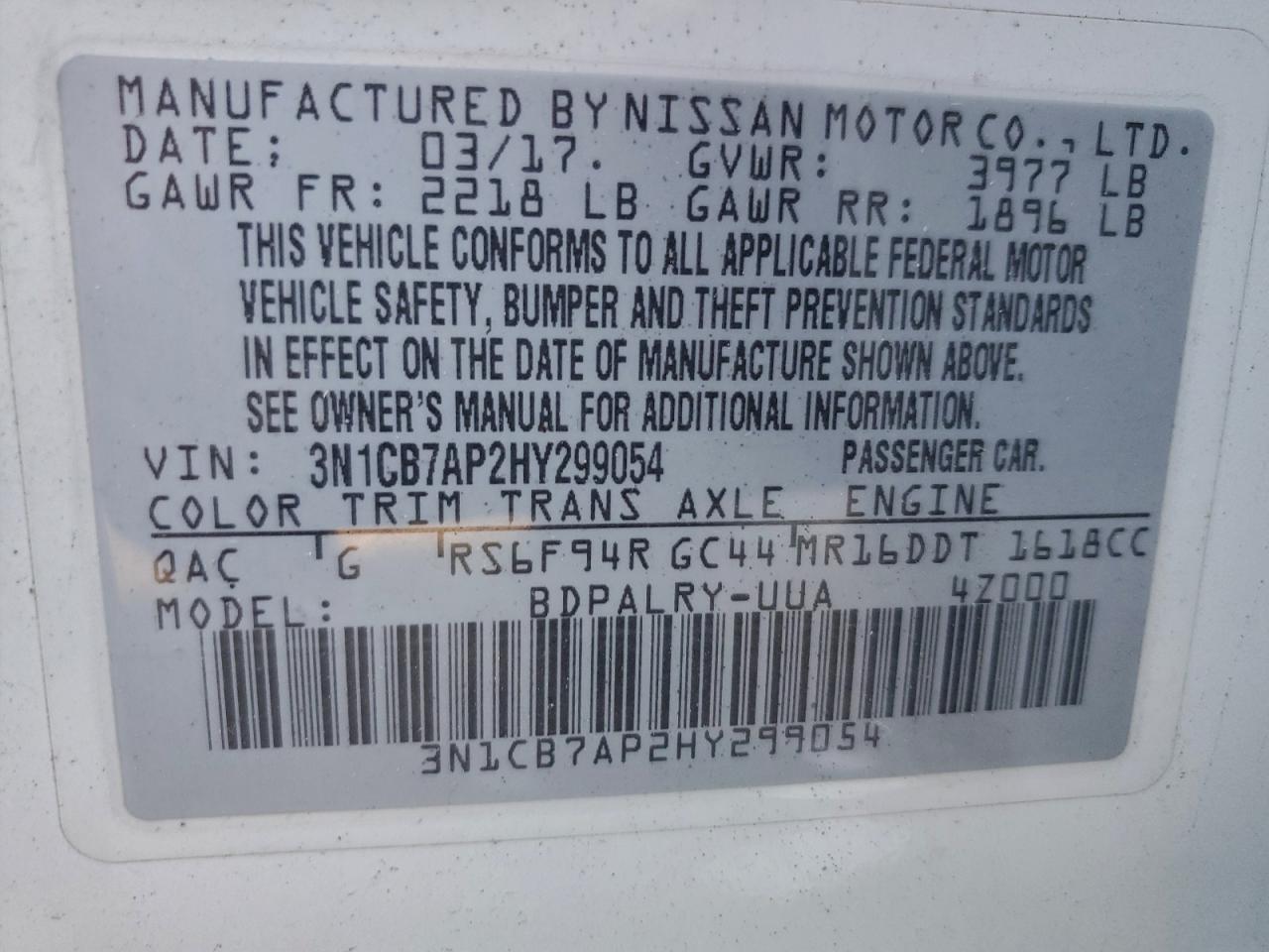 2017 Nissan Sentra Sr Turbo VIN: 3N1CB7AP2HY299054 Lot: 94519435