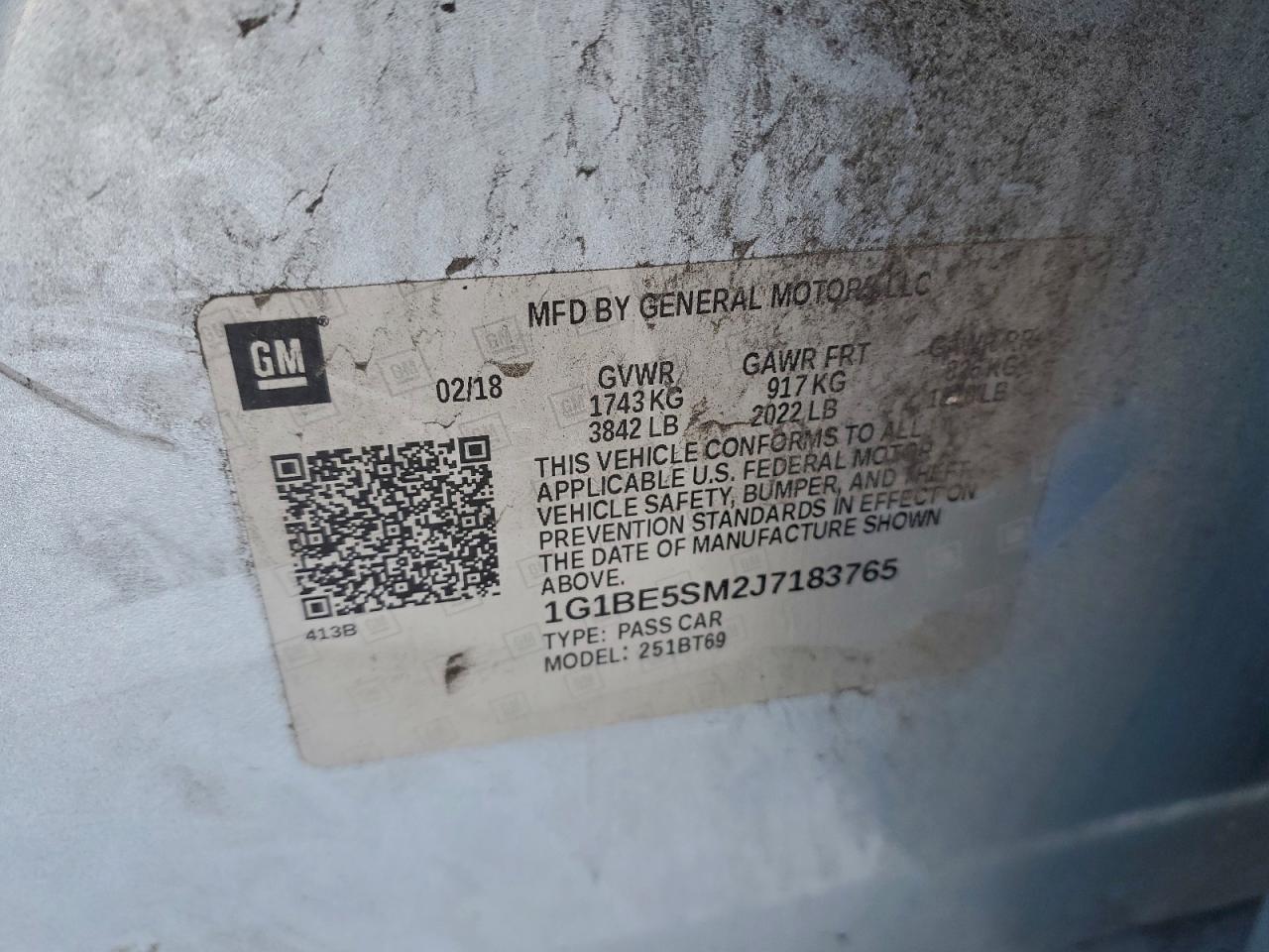 2018 Chevrolet Cruze Lt VIN: 1G1BE5SM2J7183765 Lot: 95942725