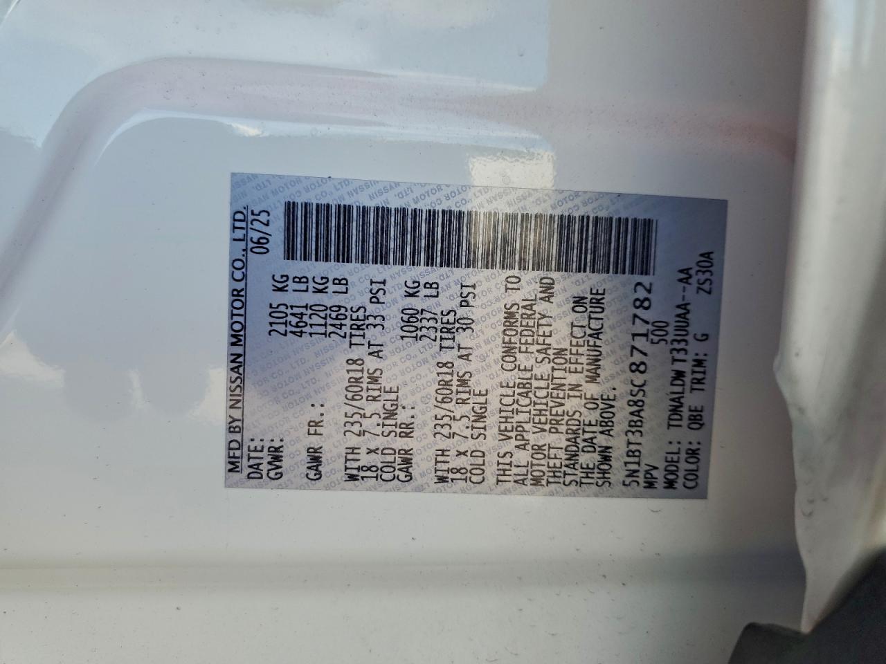 2025 Nissan Rogue Sv VIN: 5N1BT3BA8SC871782 Lot: 94741205