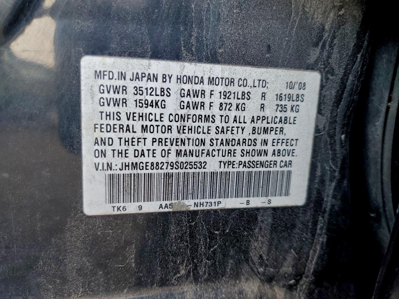 2009 Honda Fit VIN: JHMGE88279S025532 Lot: 94971395